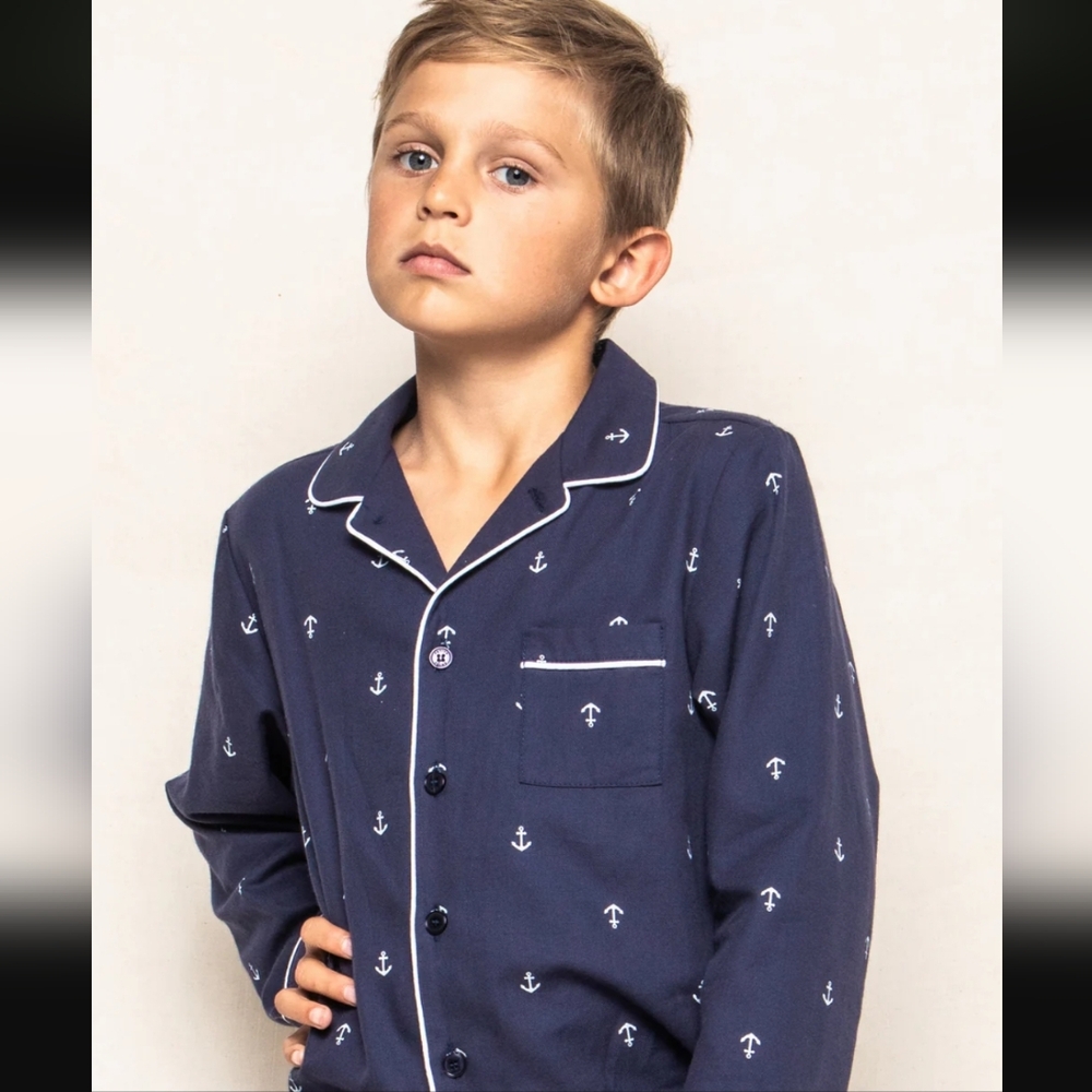 Petite Plume Kid's Twill Pajama Top in Portsmouth Anchors, Size 4